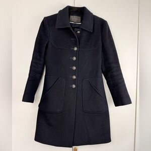 Tahari Navy Peacoat Tailored Gold Buttons Wool Blend Jacket 4 EUC